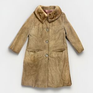 Vintage 1930s Shearling Sheepskin Overcoat With Mink Fur Trim Women’s XS/S